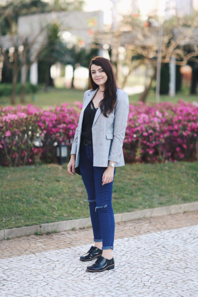 Look Do Dia Blazer Cinza Xadrez Just Lia Por Lia Camargo