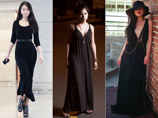 vestido basico preto longo